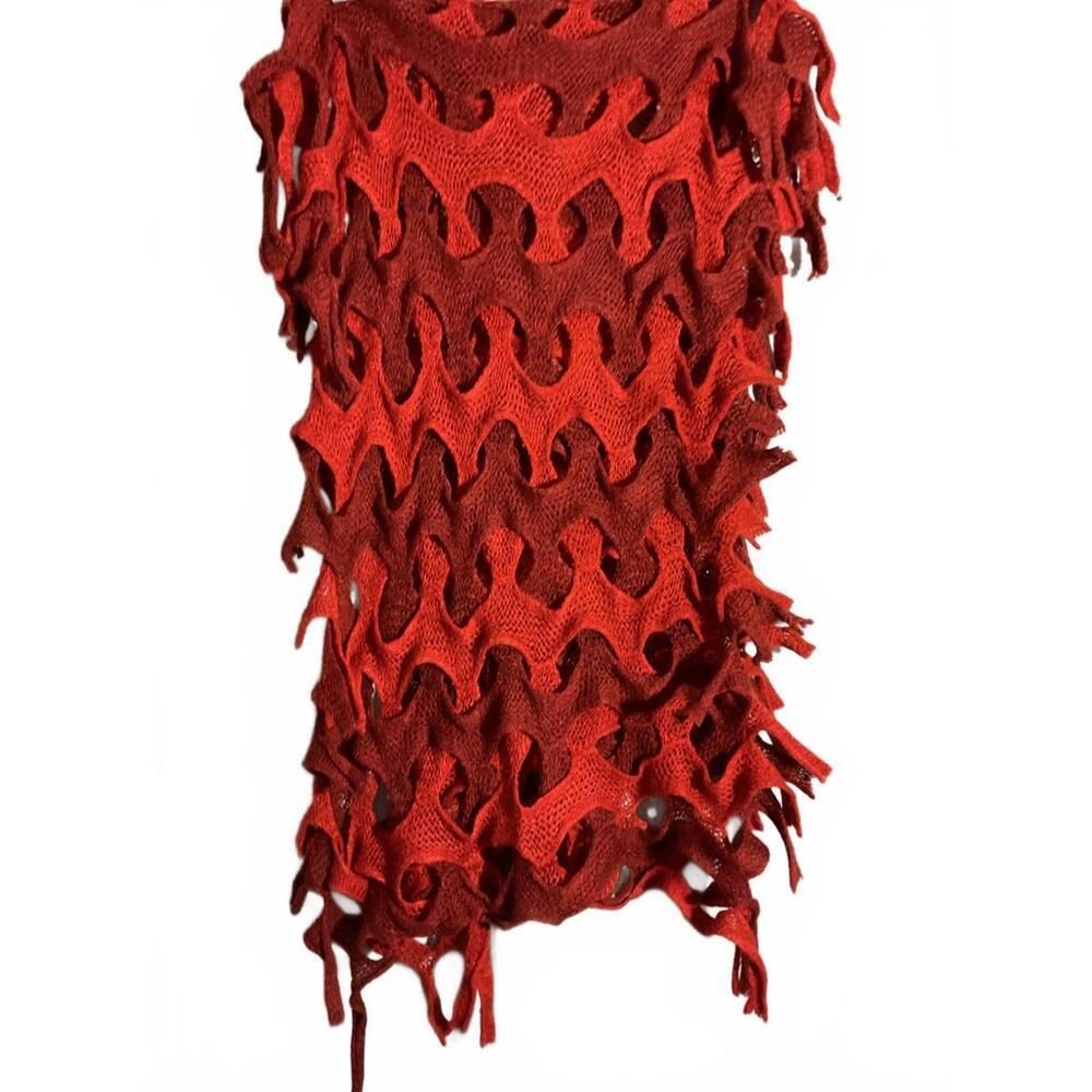 Unique Red Cutout Knit Infinity scarf - Picture 2 of 6